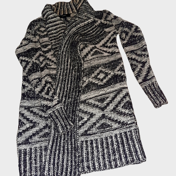 Forever 21 Knit Open Front Cardigan Sweater Heavyweight Long Black & White Small - Picture 5 of 10